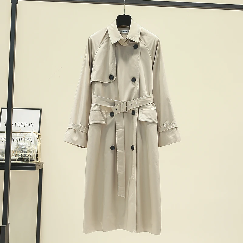 UK Brand new Fashion 2024 Fall /Autumn Casual Double breasted Simple Classic Long Trench coat with belt Chic Female windbreaker