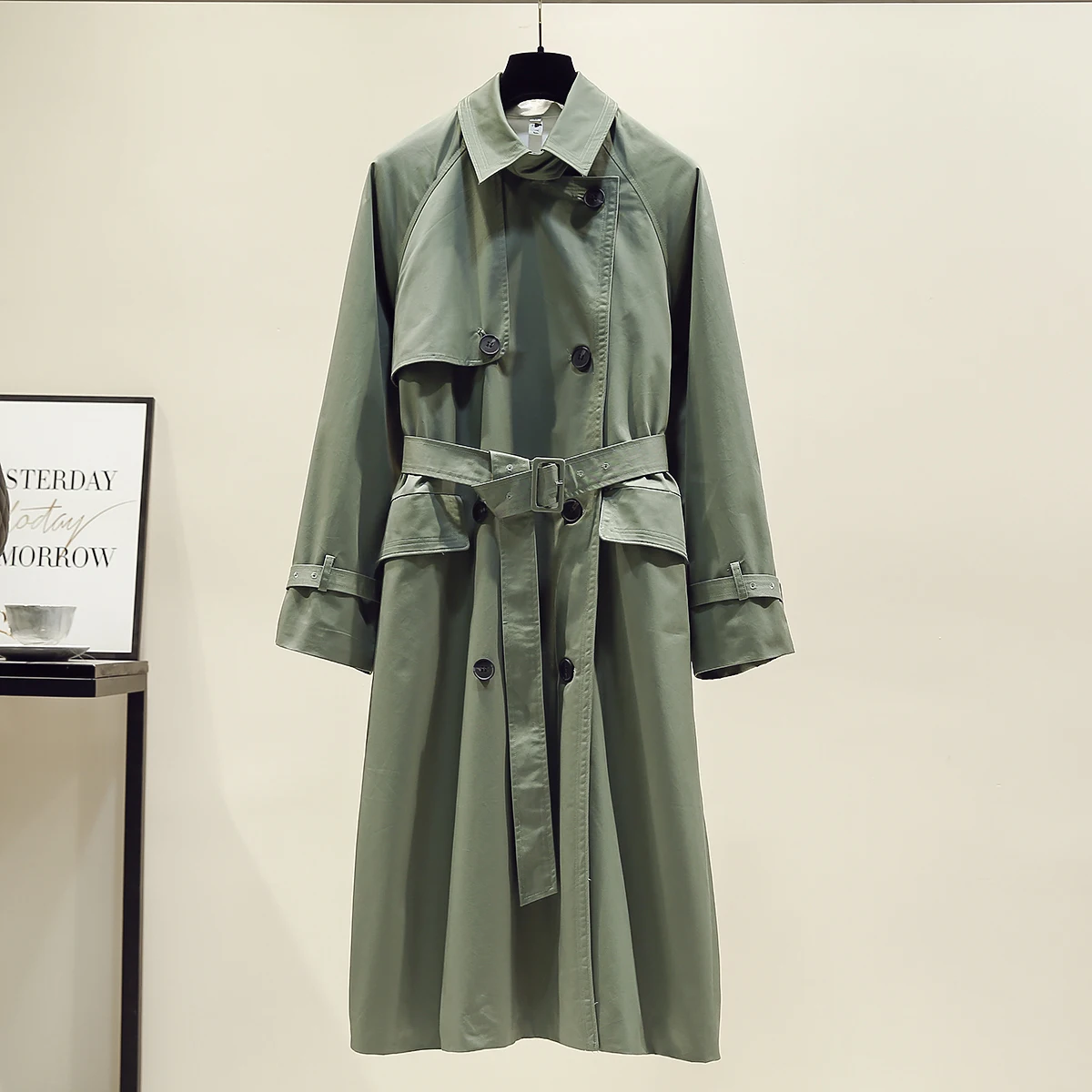 UK Brand new Fashion 2024 Fall /Autumn Casual Double breasted Simple Classic Long Trench coat with belt Chic Female windbreaker