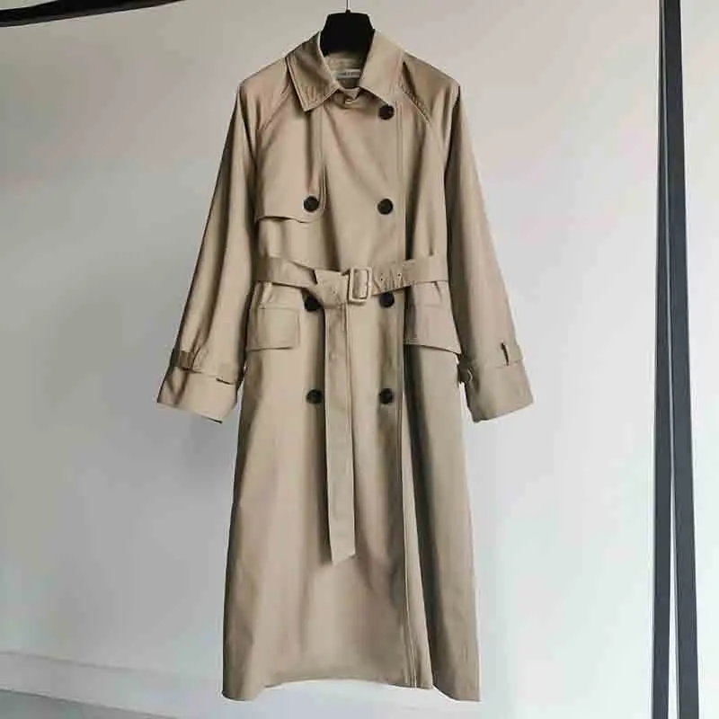 UK Brand new Fashion 2024 Fall /Autumn Casual Double breasted Simple Classic Long Trench coat with belt Chic Female windbreaker