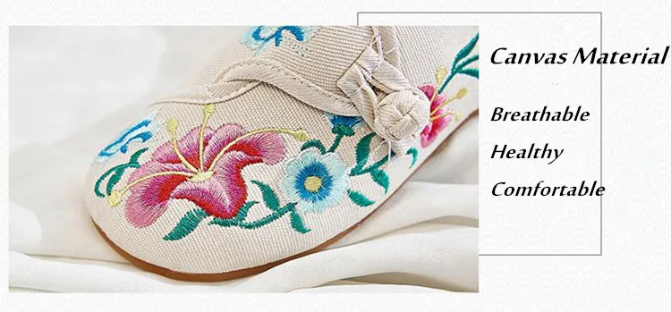 Floral Embroidered Shoes for Women Vintage Casual Loafers Canvas Dance Performance Shoe Ethnic Pumps Ladies Slingbacks Sandals