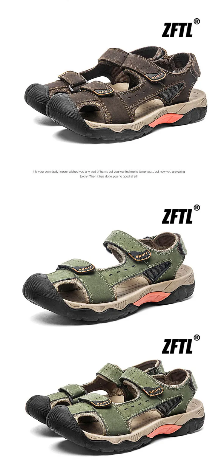 ZFTL Men's Outdoor Sandals New Genuine Leather man casual slippers Summer leisure male light beach sandals Large Size Non-slip