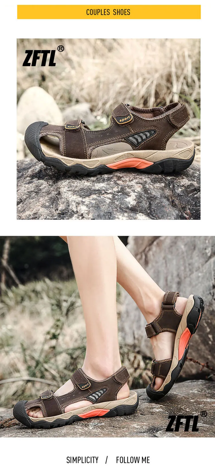 ZFTL Men's Outdoor Sandals New Genuine Leather man casual slippers Summer leisure male light beach sandals Large Size Non-slip