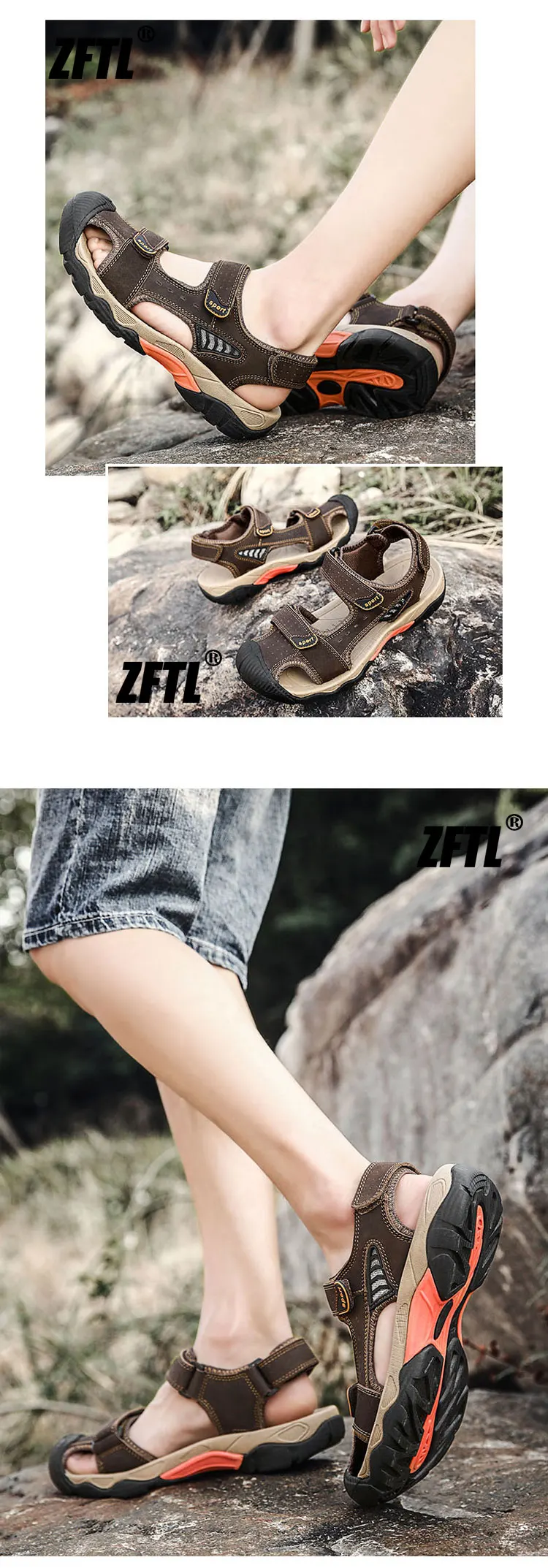 ZFTL Men's Outdoor Sandals New Genuine Leather man casual slippers Summer leisure male light beach sandals Large Size Non-slip
