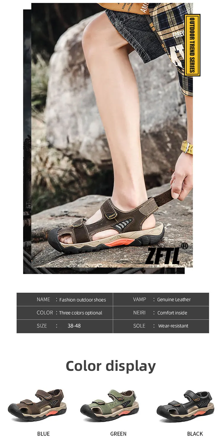 ZFTL Men's Outdoor Sandals New Genuine Leather man casual slippers Summer leisure male light beach sandals Large Size Non-slip