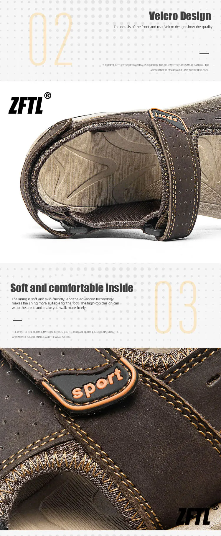 ZFTL Men's Outdoor Sandals New Genuine Leather man casual slippers Summer leisure male light beach sandals Large Size Non-slip
