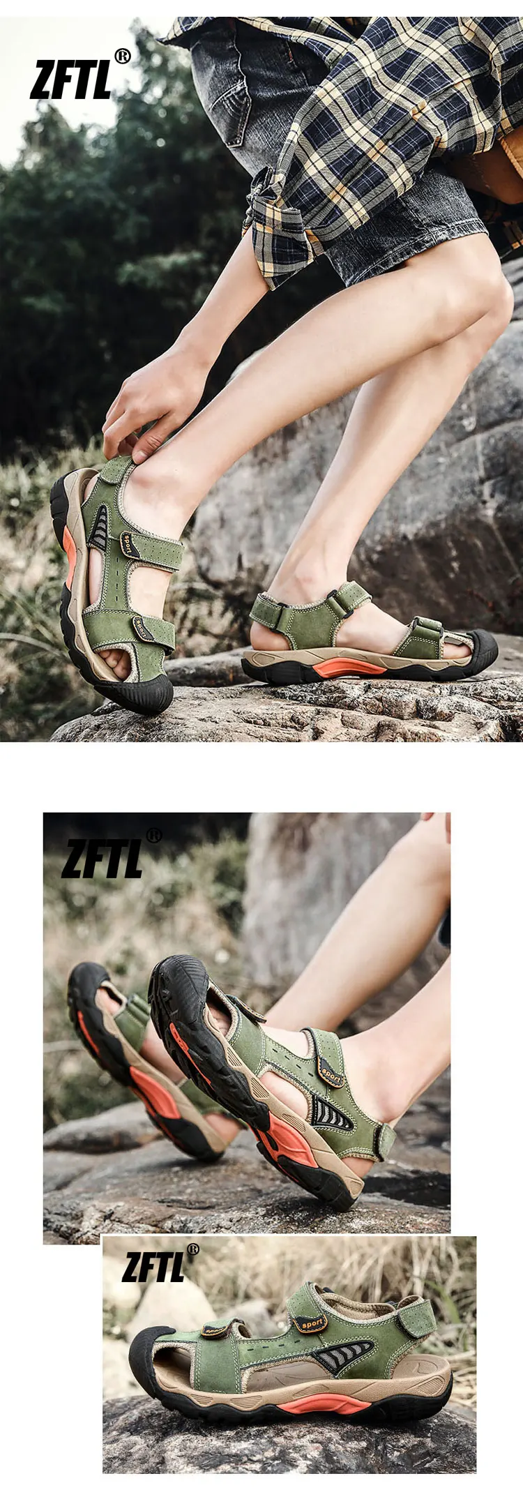 ZFTL Men's Outdoor Sandals New Genuine Leather man casual slippers Summer leisure male light beach sandals Large Size Non-slip
