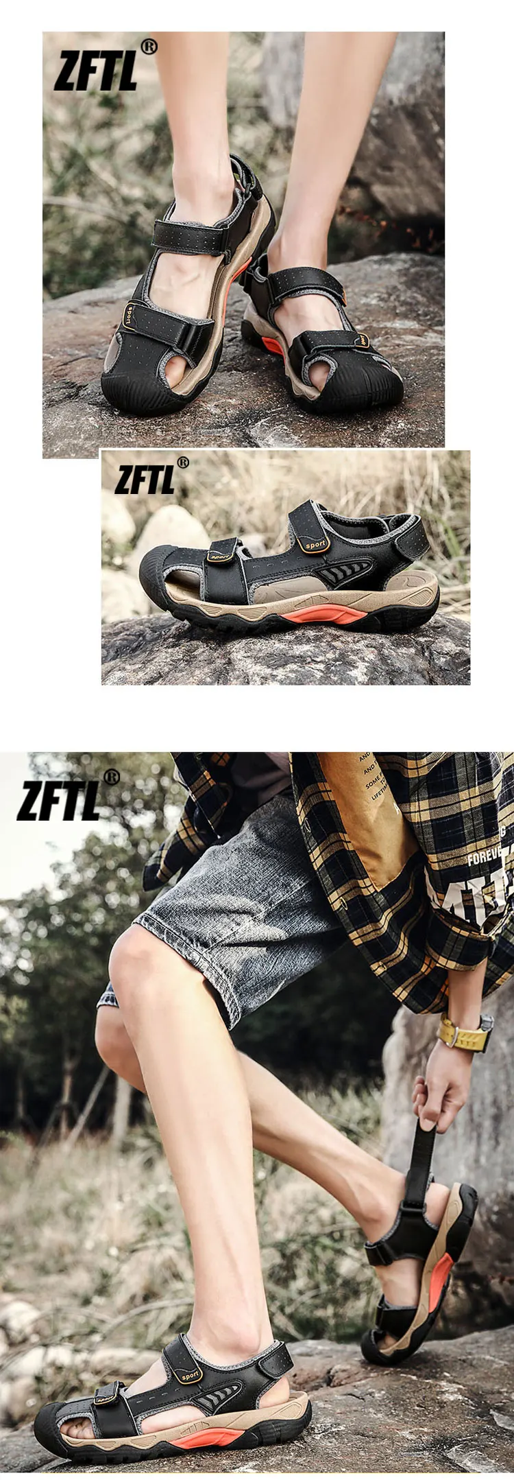 ZFTL Men's Outdoor Sandals New Genuine Leather man casual slippers Summer leisure male light beach sandals Large Size Non-slip