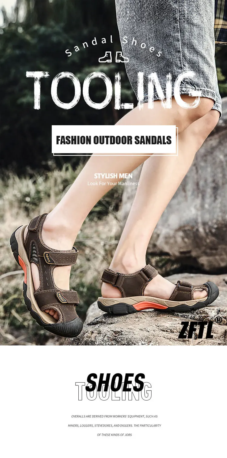 ZFTL Men's Outdoor Sandals New Genuine Leather man casual slippers Summer leisure male light beach sandals Large Size Non-slip