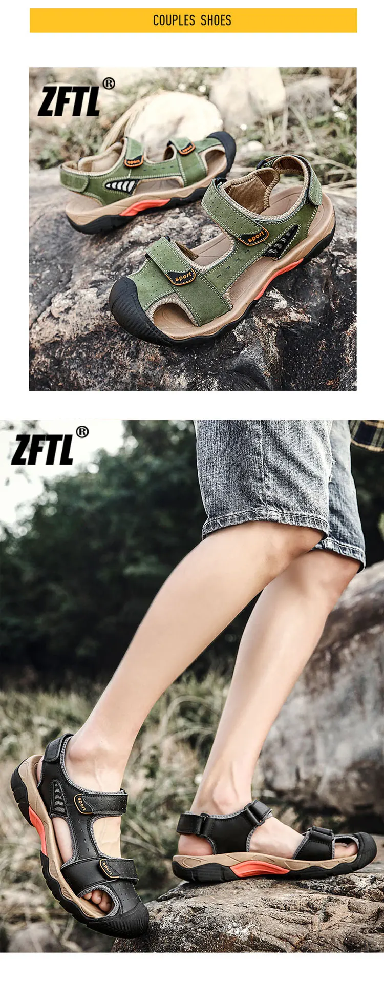 ZFTL Men's Outdoor Sandals New Genuine Leather man casual slippers Summer leisure male light beach sandals Large Size Non-slip