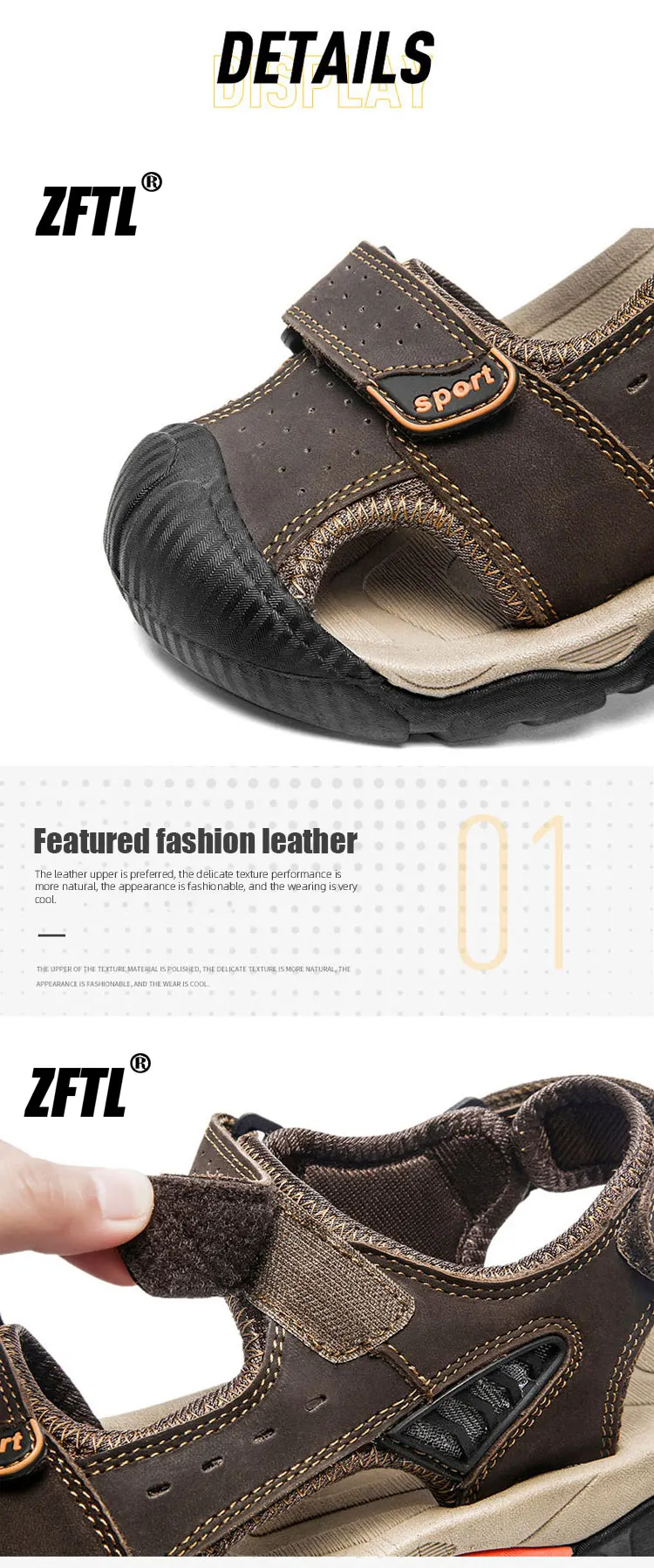 ZFTL Men's Outdoor Sandals New Genuine Leather man casual slippers Summer leisure male light beach sandals Large Size Non-slip