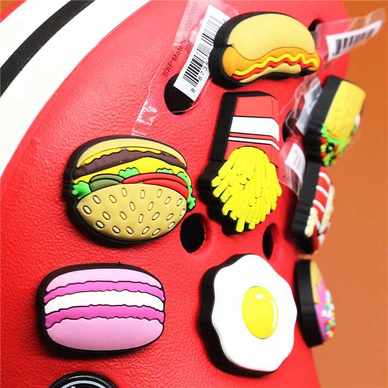 Original 1pcs Novelty Food PVC Shoe Decorations Accessories Donuts Popcorn Omelette Sandals Buckle Charms Kids Party Brand Gift