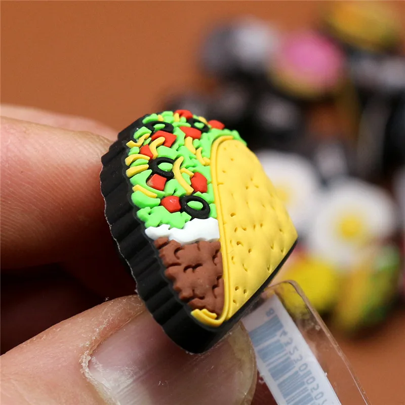 Original 1pcs Novelty Food PVC Shoe Decorations Accessories Donuts Popcorn Omelette Sandals Buckle Charms Kids Party Brand Gift