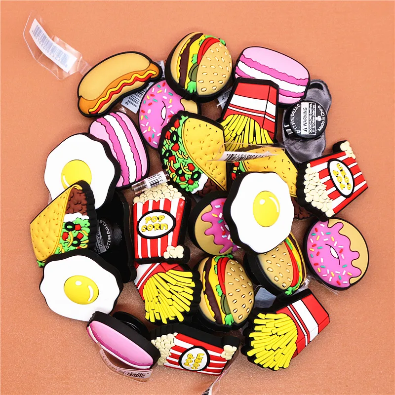 Original 1pcs Novelty Food PVC Shoe Decorations Accessories Donuts Popcorn Omelette Sandals Buckle Charms Kids Party Brand Gift