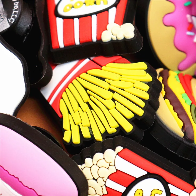 Original 1pcs Novelty Food PVC Shoe Decorations Accessories Donuts Popcorn Omelette Sandals Buckle Charms Kids Party Brand Gift