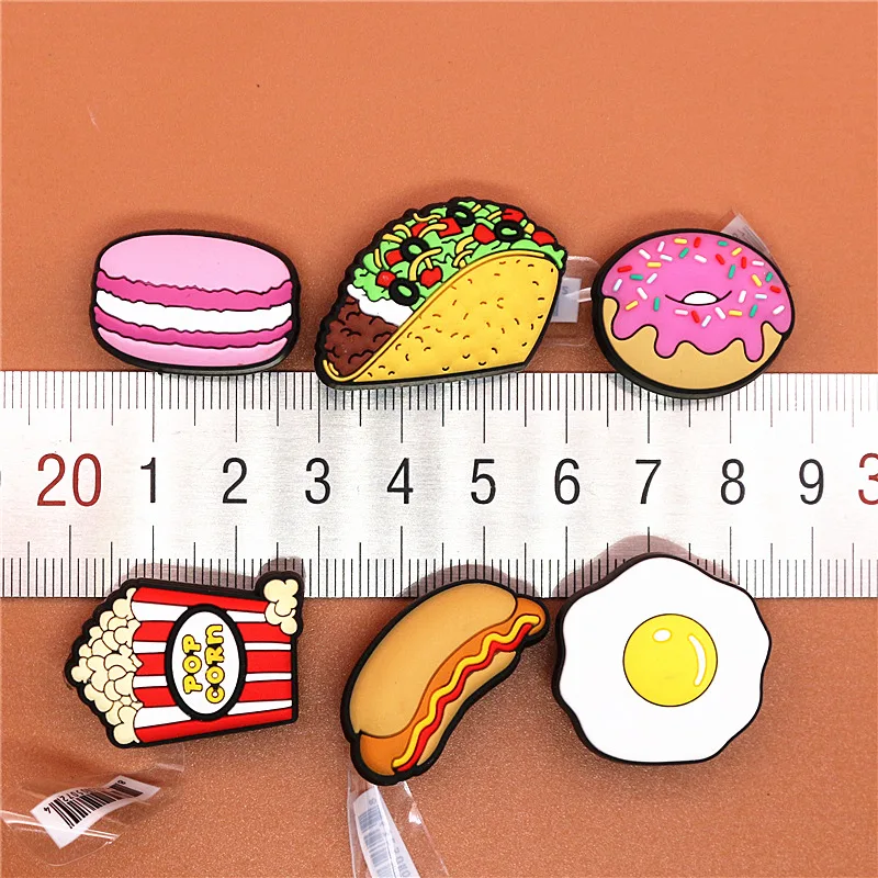 Original 1pcs Novelty Food PVC Shoe Decorations Accessories Donuts Popcorn Omelette Sandals Buckle Charms Kids Party Brand Gift