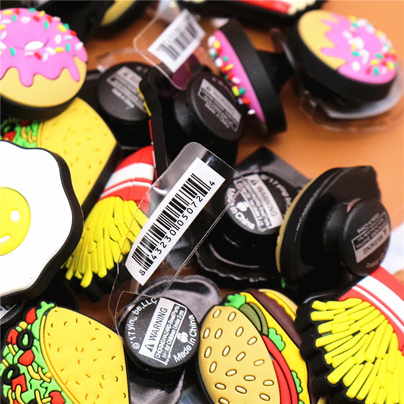 Original 1pcs Novelty Food PVC Shoe Decorations Accessories Donuts Popcorn Omelette Sandals Buckle Charms Kids Party Brand Gift