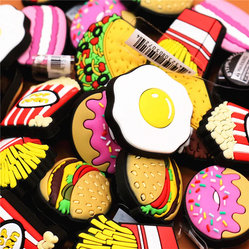 Original 1pcs Novelty Food PVC Shoe Decorations Accessories Donuts Popcorn Omelette Sandals Buckle Charms Kids Party Brand Gift