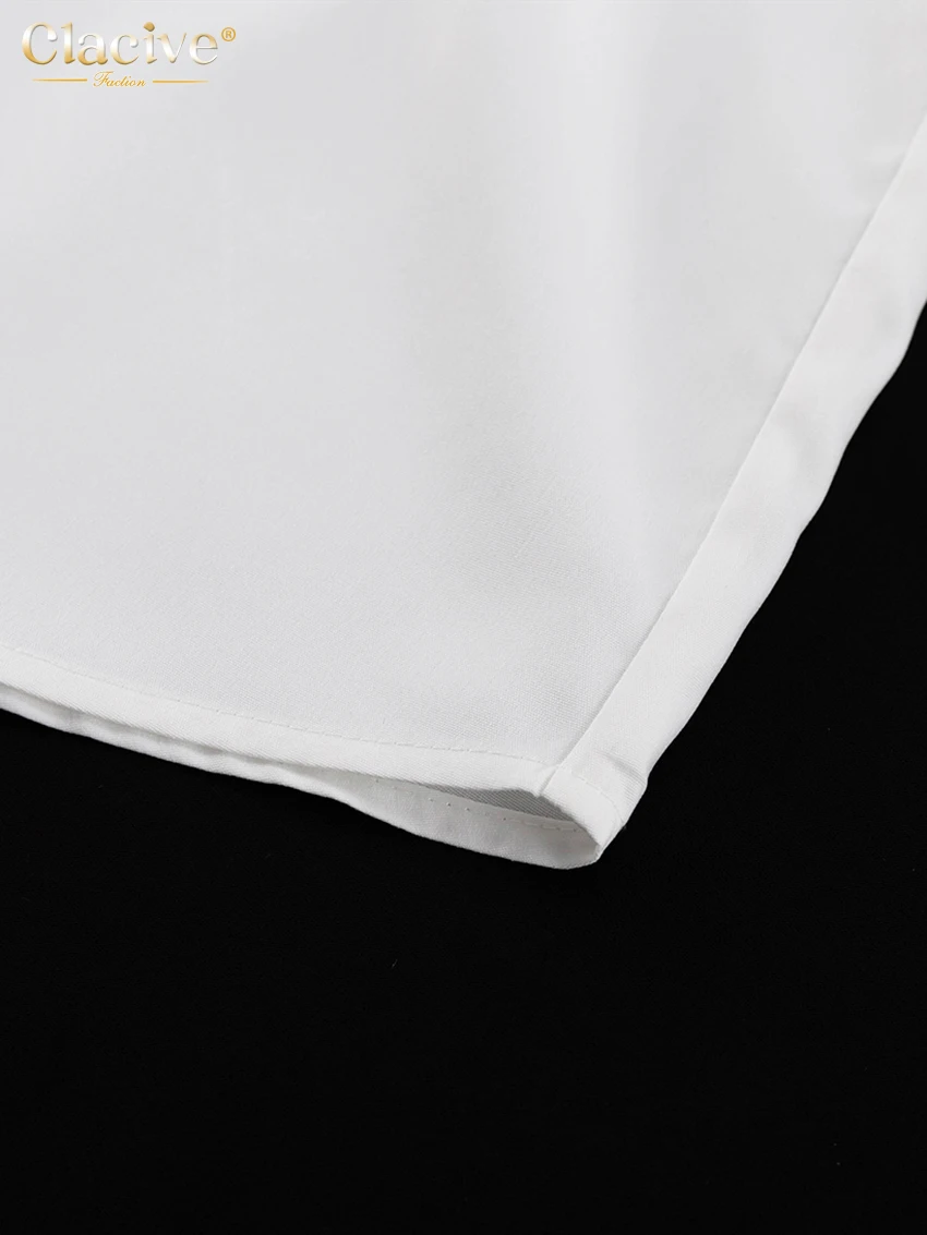 Clacive Fashion Woman Blouses 2022 Elegant Lapel Long Sleeve Office Lady Shirts Casual Loose White Pockets Tops Female Clothing
