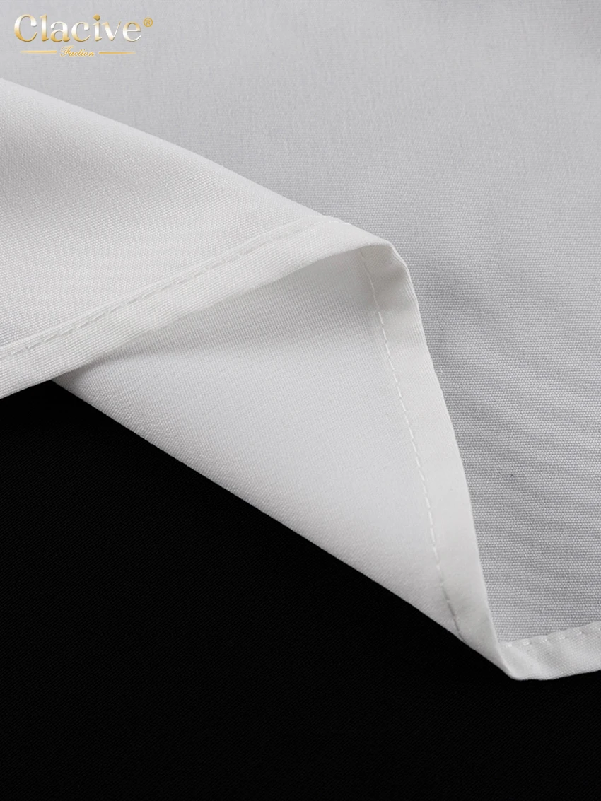Clacive Fashion Woman Blouses 2022 Elegant Lapel Long Sleeve Office Lady Shirts Casual Loose White Pockets Tops Female Clothing