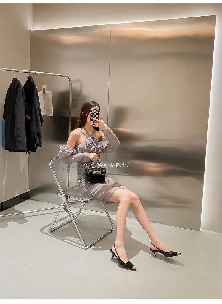 luxury women's shoes Women's Sandals With Heels Summer 2026 Leather Fashion Luxury Brand Pumps Metal Square Head High Heels shes