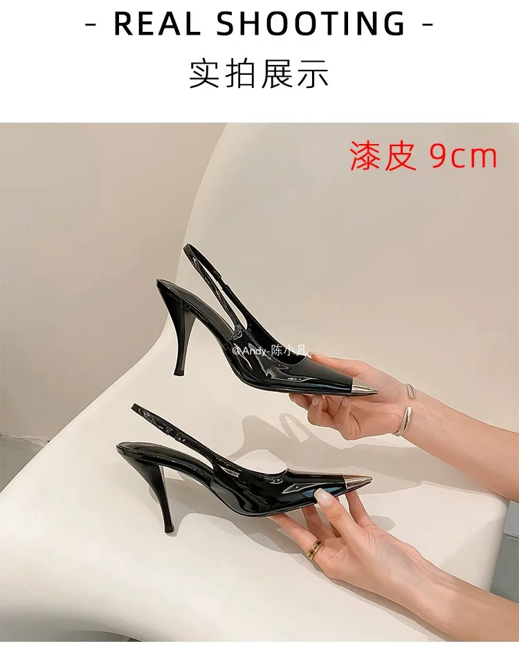 luxury women's shoes Women's Sandals With Heels Summer 2026 Leather Fashion Luxury Brand Pumps Metal Square Head High Heels shes