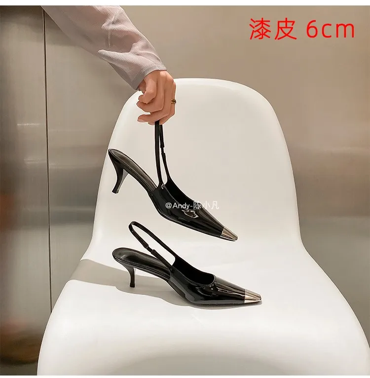 luxury women's shoes Women's Sandals With Heels Summer 2026 Leather Fashion Luxury Brand Pumps Metal Square Head High Heels shes