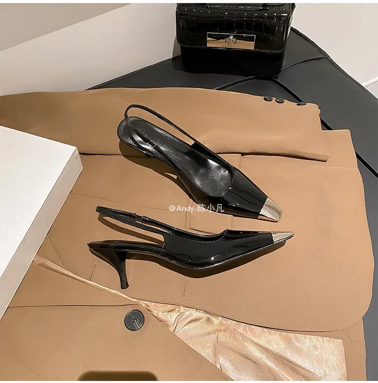 luxury women's shoes Women's Sandals With Heels Summer 2026 Leather Fashion Luxury Brand Pumps Metal Square Head High Heels shes