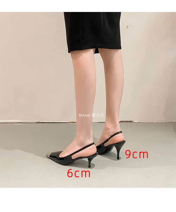 luxury women's shoes Women's Sandals With Heels Summer 2026 Leather Fashion Luxury Brand Pumps Metal Square Head High Heels shes