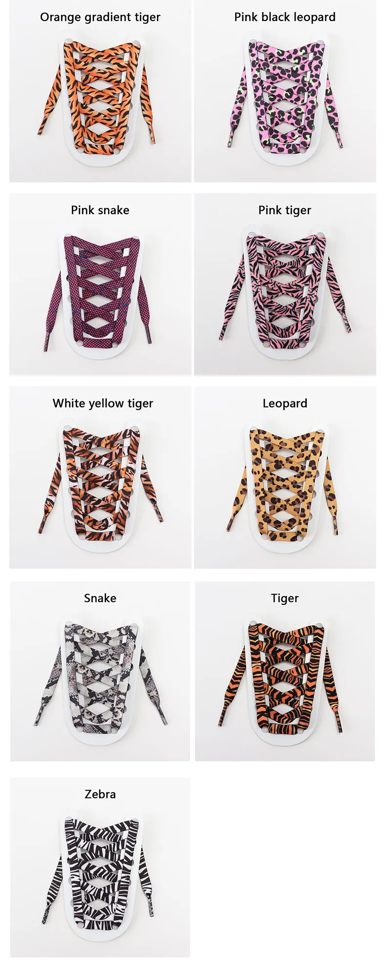 Leopard Print Flat Shoelaces Sneakers Colorful Shoelace Classic Animal Patten Shoe Laces Canvas Zebra Tiger Snake Shoestrings