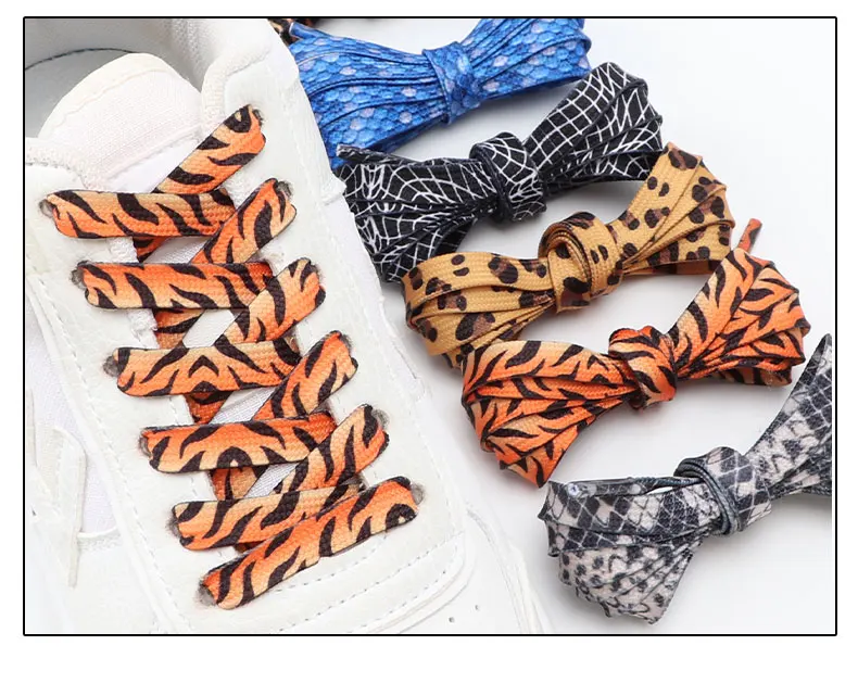 Leopard Print Flat Shoelaces Sneakers Colorful Shoelace Classic Animal Patten Shoe Laces Canvas Zebra Tiger Snake Shoestrings