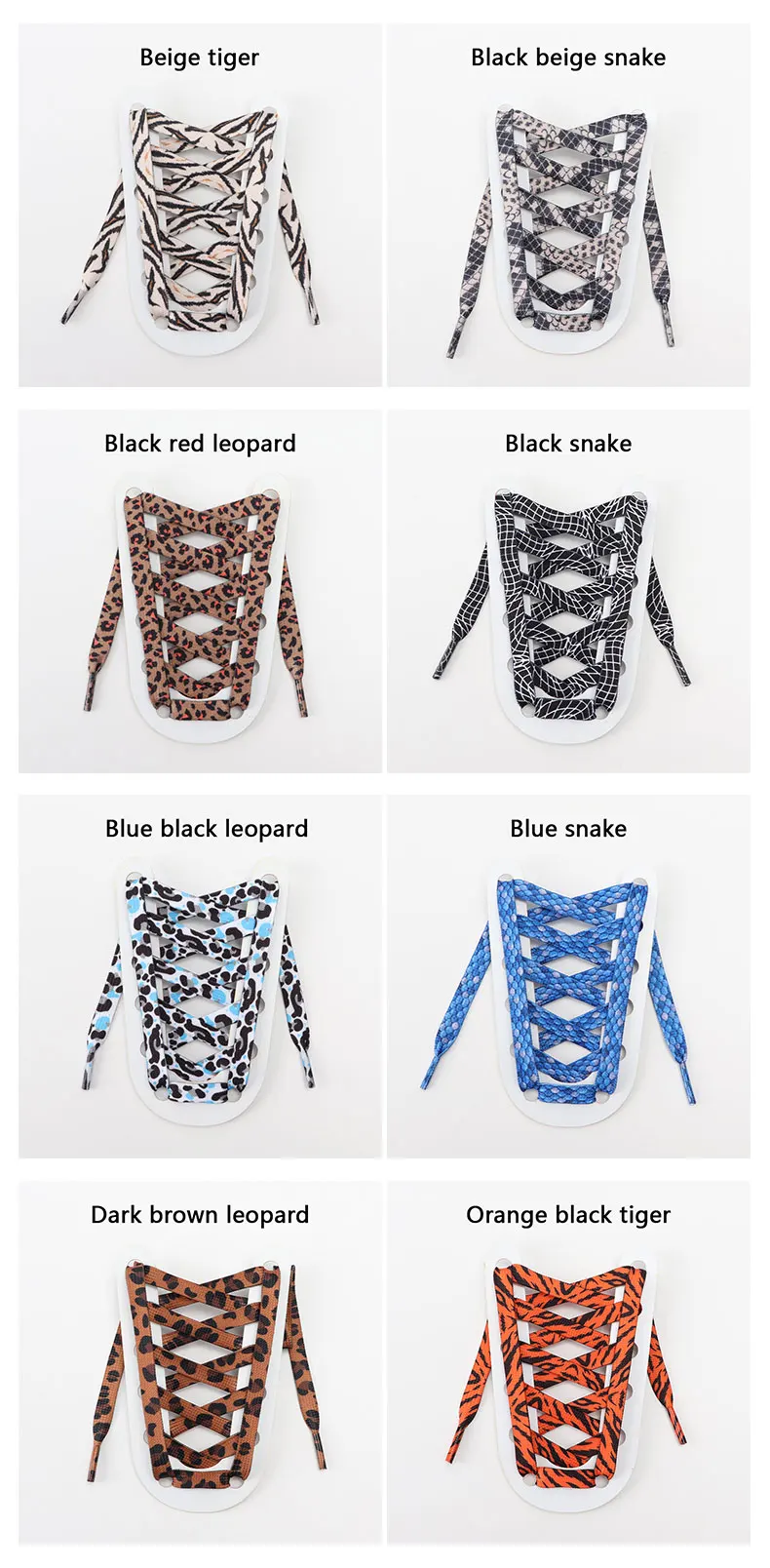 Leopard Print Flat Shoelaces Sneakers Colorful Shoelace Classic Animal Patten Shoe Laces Canvas Zebra Tiger Snake Shoestrings