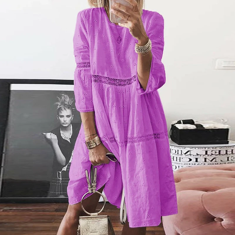 Print Mid Dress S-5XL Size Summer Women Elegant Butterfly Lady Casual O Neck Loose Party Dress Chic Allover Embroidary Lace Tape