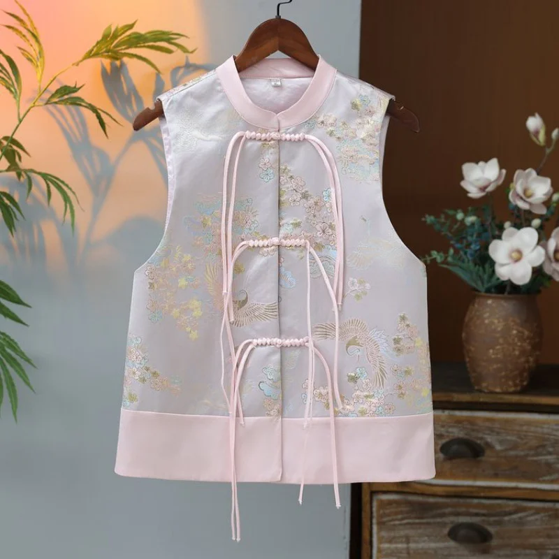 Fashion Spring Vest Women Temperament Button Jacquard Fashion Loose Sleeveless All-match Causal Waistcoat 2024 New Female Jacket