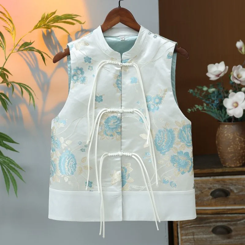 Fashion Spring Vest Women Temperament Button Jacquard Fashion Loose Sleeveless All-match Causal Waistcoat 2024 New Female Jacket