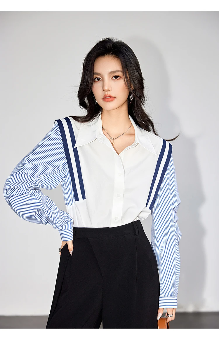 French Elegant Office Lady Shirt Female 2024 Spring Striped Contrasting Color Long-Sleeved Temperament Slim Top Fashion Blouse
