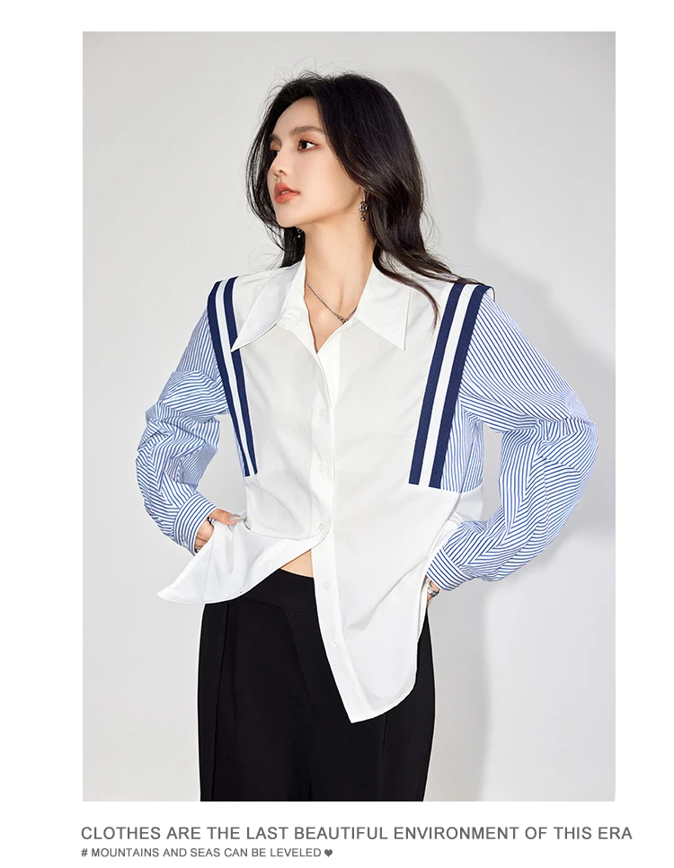 French Elegant Office Lady Shirt Female 2024 Spring Striped Contrasting Color Long-Sleeved Temperament Slim Top Fashion Blouse
