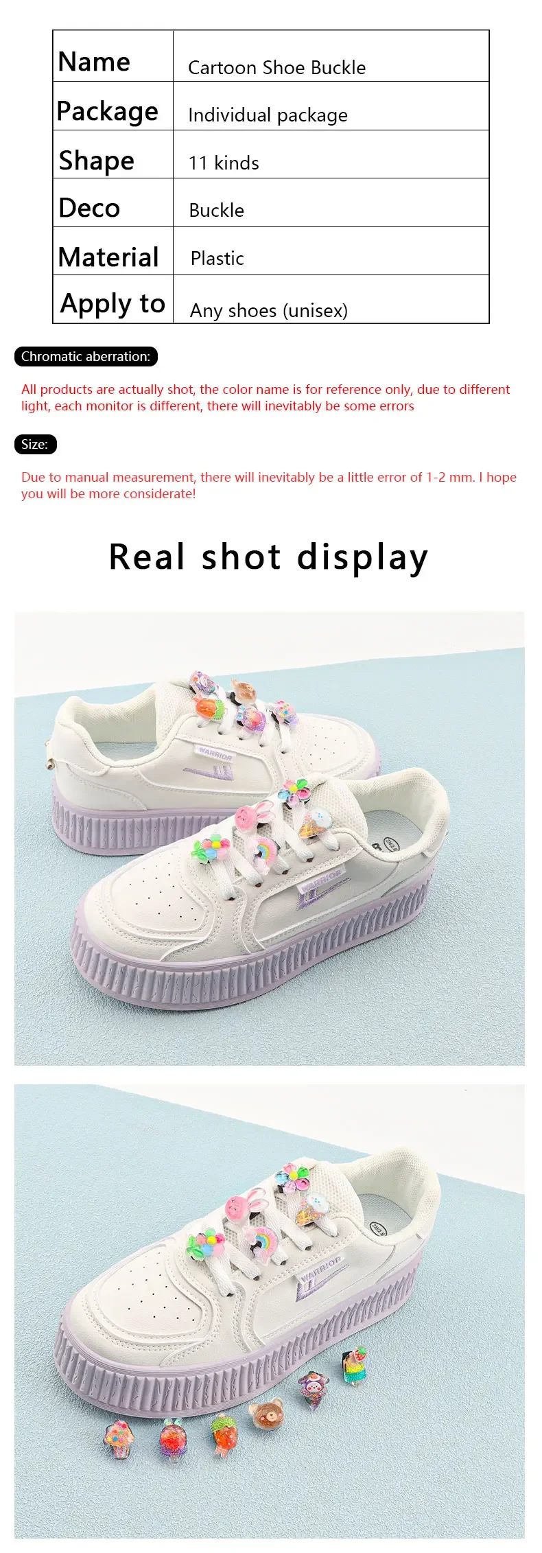 Shoelaces Decorative Clip Children's Bling Glitter Princess Ice Cream Rainbow Shoe Buckle Removable Shoe Charms Decorations 1PCS