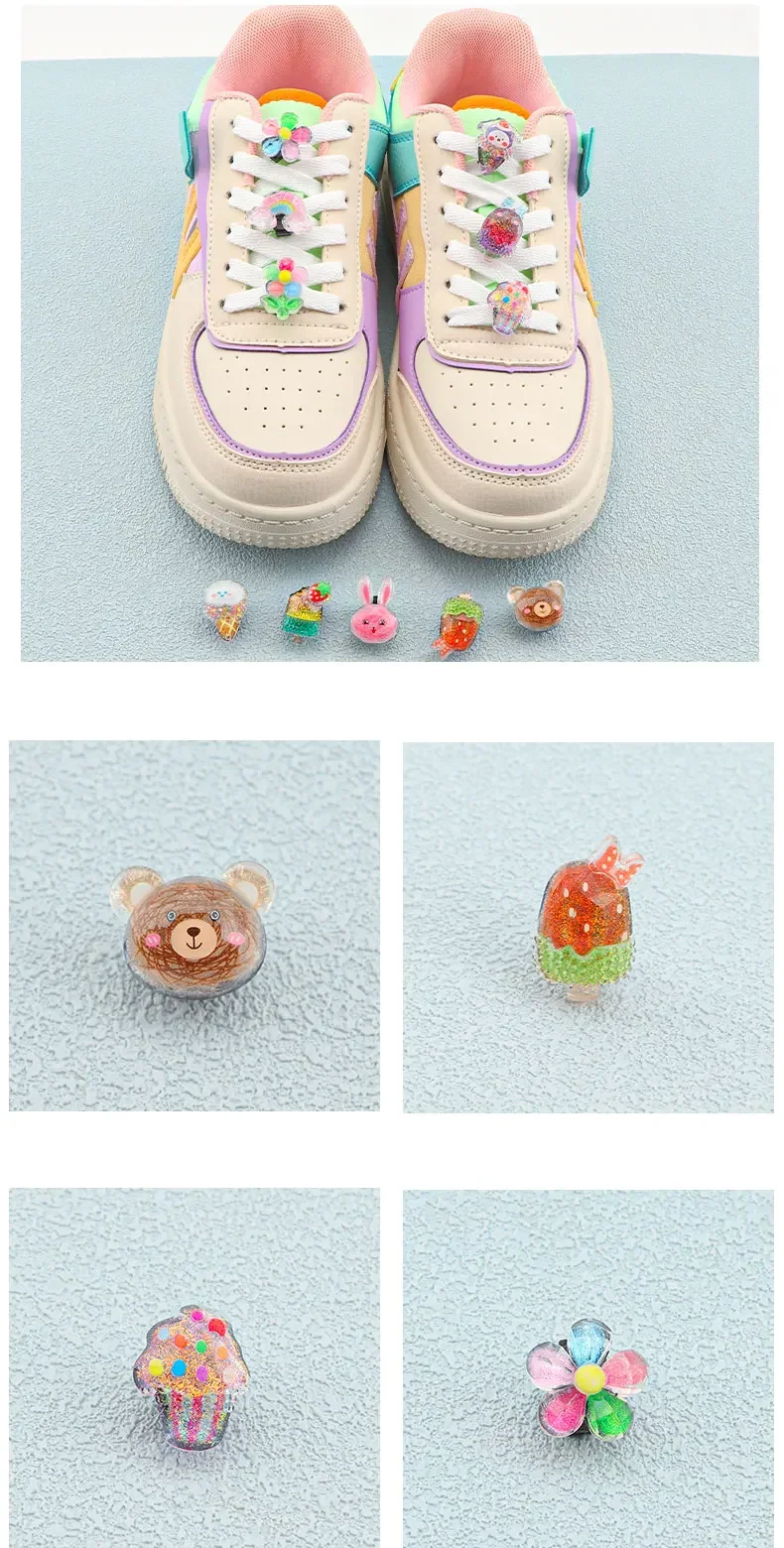 Shoelaces Decorative Clip Children's Bling Glitter Princess Ice Cream Rainbow Shoe Buckle Removable Shoe Charms Decorations 1PCS