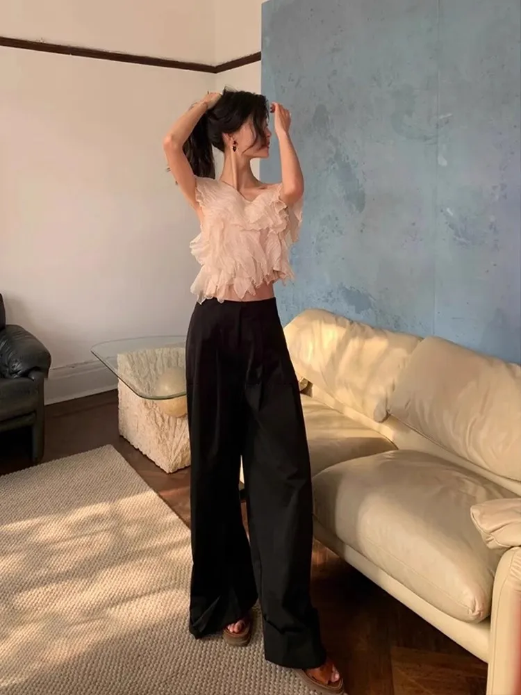Diagonal Shoulder One Line Collar Shirt, Women'S French High-End Design Sense, Niche Ruffle Edge Off The Shoulder Top