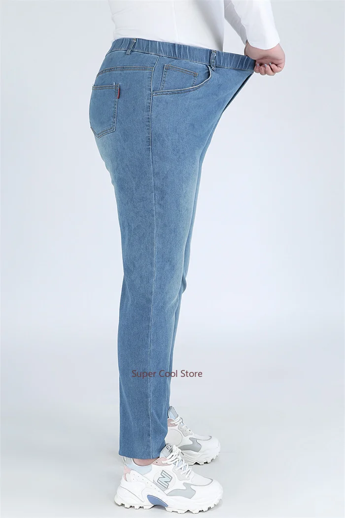 Classic Blue Women Pant Jeans 9XL 140KG 7XL 6XL Plus Size Large High Waist Elastic Denim Pants Female Casual Slim Fit Trousers