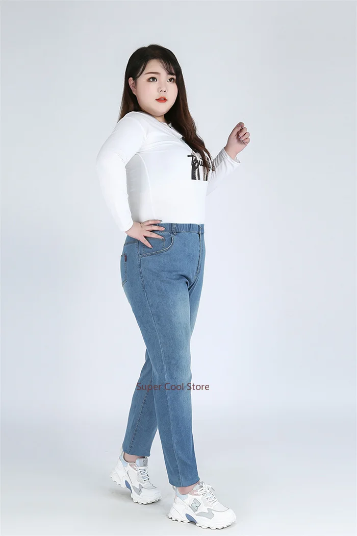 Classic Blue Women Pant Jeans 9XL 140KG 7XL 6XL Plus Size Large High Waist Elastic Denim Pants Female Casual Slim Fit Trousers