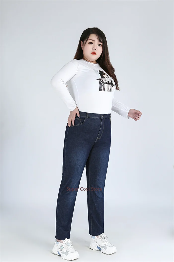 Classic Blue Women Pant Jeans 9XL 140KG 7XL 6XL Plus Size Large High Waist Elastic Denim Pants Female Casual Slim Fit Trousers