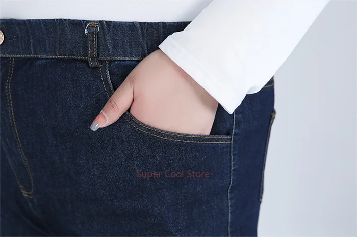Classic Blue Women Pant Jeans 9XL 140KG 7XL 6XL Plus Size Large High Waist Elastic Denim Pants Female Casual Slim Fit Trousers