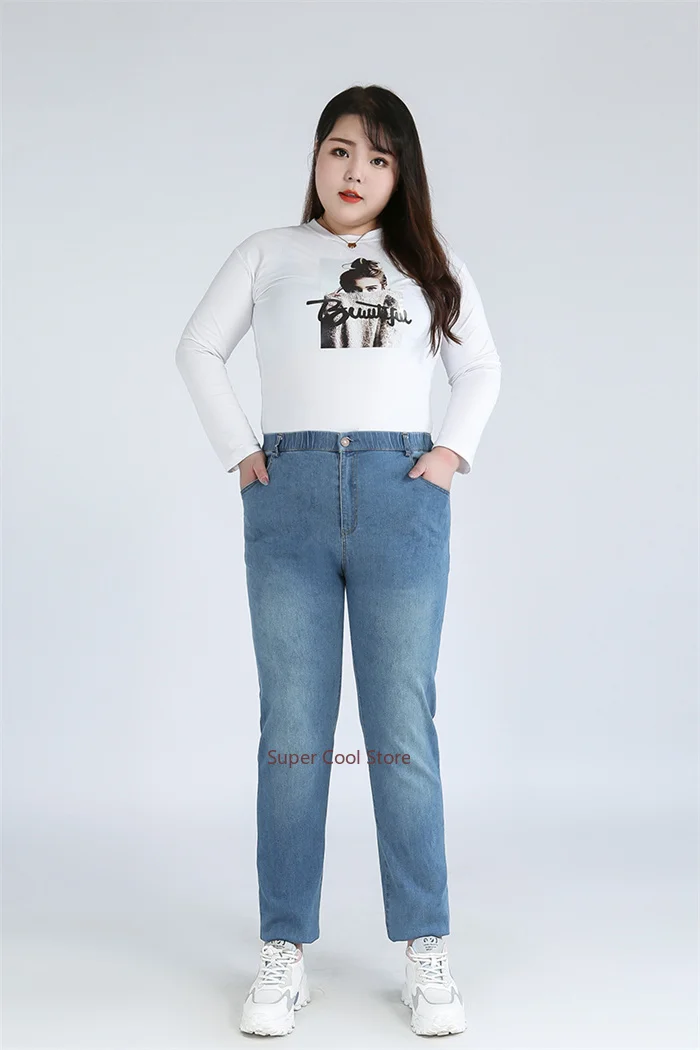 Classic Blue Women Pant Jeans 9XL 140KG 7XL 6XL Plus Size Large High Waist Elastic Denim Pants Female Casual Slim Fit Trousers