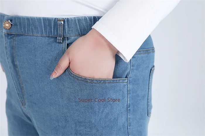 Classic Blue Women Pant Jeans 9XL 140KG 7XL 6XL Plus Size Large High Waist Elastic Denim Pants Female Casual Slim Fit Trousers