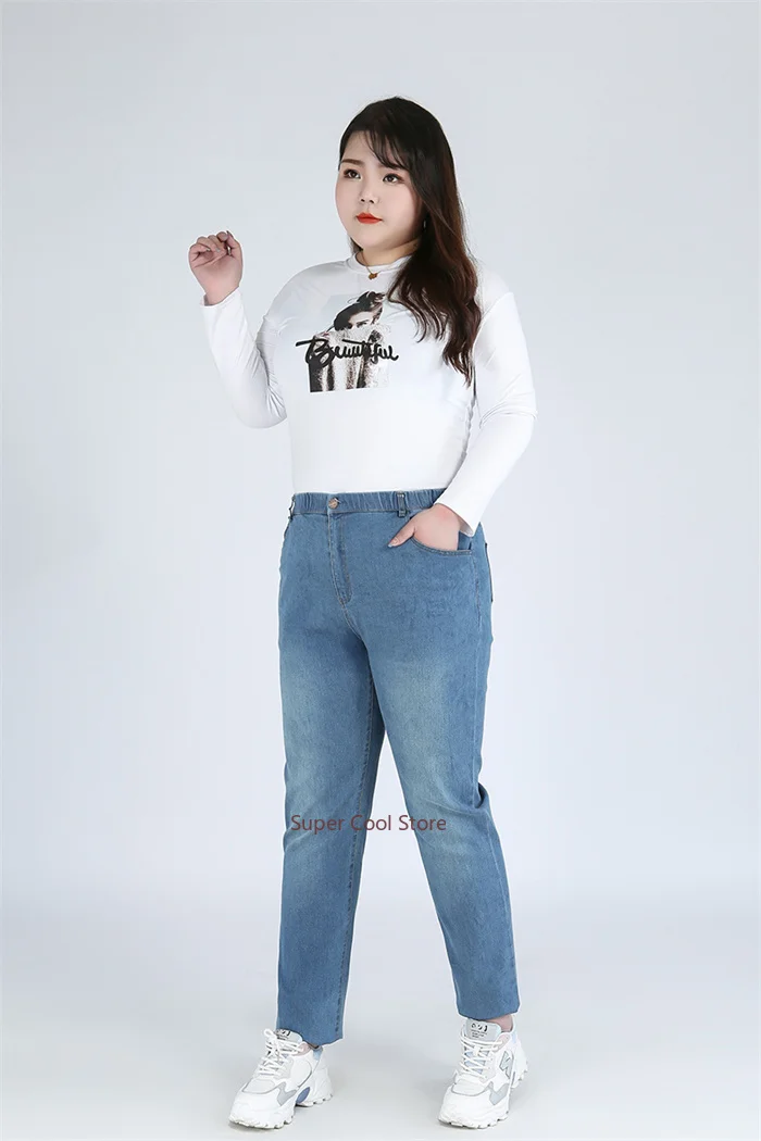 Classic Blue Women Pant Jeans 9XL 140KG 7XL 6XL Plus Size Large High Waist Elastic Denim Pants Female Casual Slim Fit Trousers