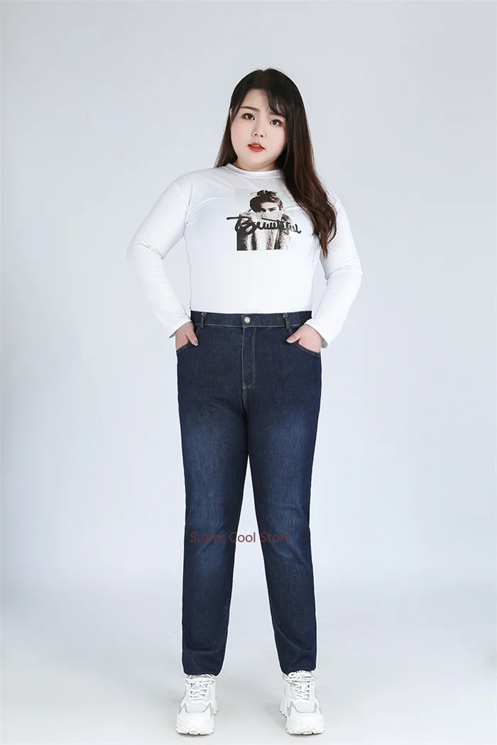 Classic Blue Women Pant Jeans 9XL 140KG 7XL 6XL Plus Size Large High Waist Elastic Denim Pants Female Casual Slim Fit Trousers