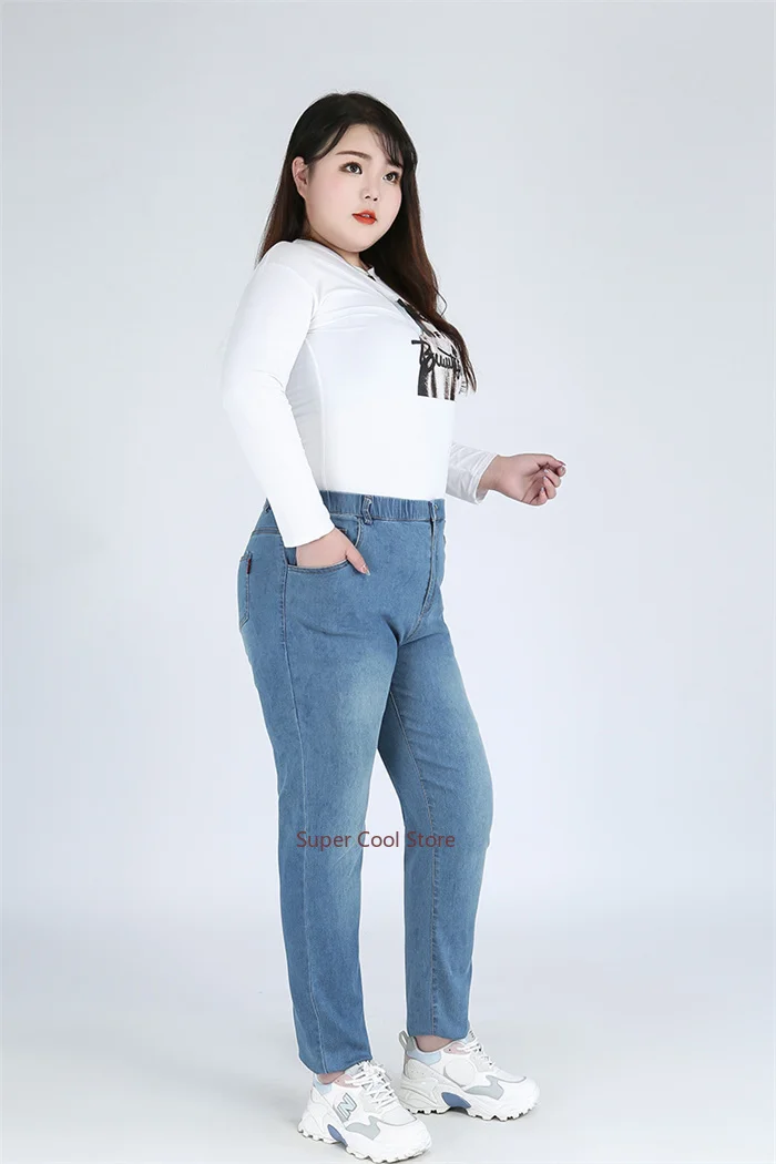 Classic Blue Women Pant Jeans 9XL 140KG 7XL 6XL Plus Size Large High Waist Elastic Denim Pants Female Casual Slim Fit Trousers