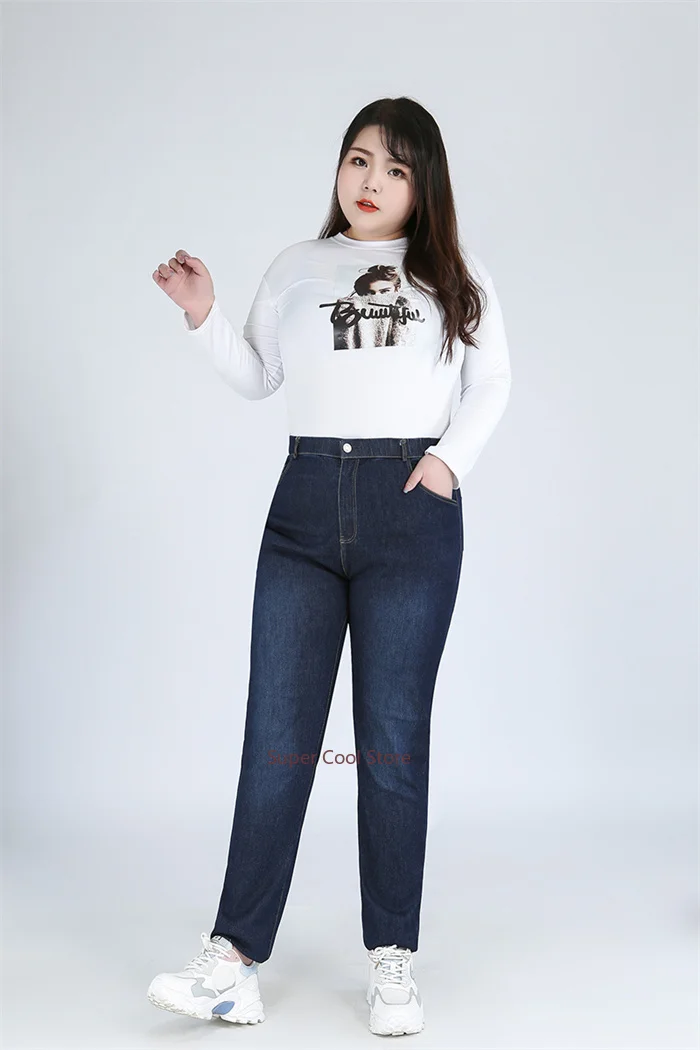 Classic Blue Women Pant Jeans 9XL 140KG 7XL 6XL Plus Size Large High Waist Elastic Denim Pants Female Casual Slim Fit Trousers