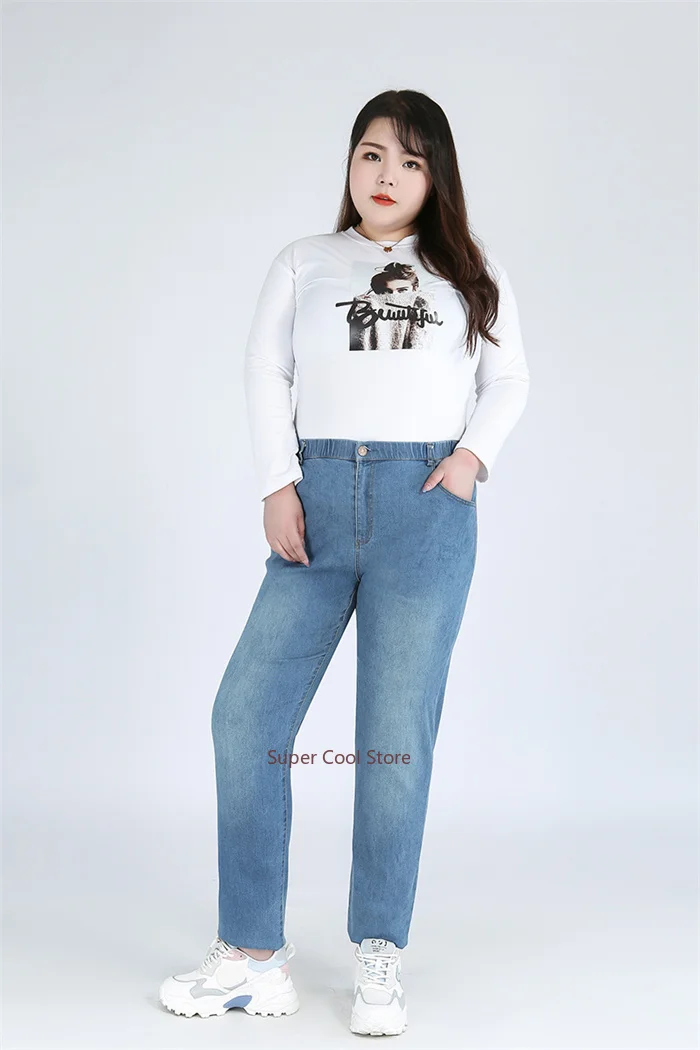 Classic Blue Women Pant Jeans 9XL 140KG 7XL 6XL Plus Size Large High Waist Elastic Denim Pants Female Casual Slim Fit Trousers